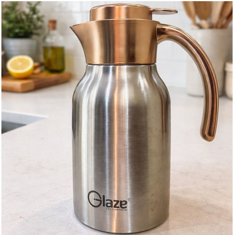 Glaze Vacuum Stainless Steel Insulated Flask 1.2L – Double Wall Thermal Carafe – 12 Hours Hot & Cold – 100% Food Grade Stainless Steel – Elegant Handle Coffee & Tea Pot – Premium Serving Thermos - Image 4